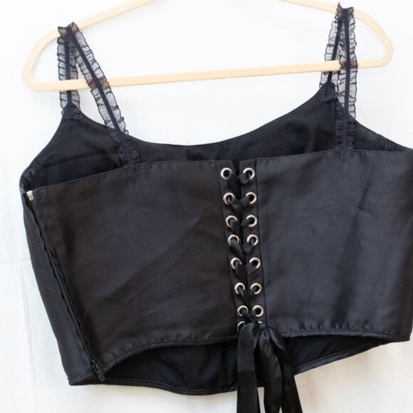 Dolls Kill Sugar Thrillz Goth Black Satin Corset Top Black Lace Straps Size 2X - Picture 5 of 6